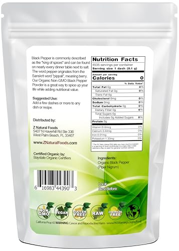 Z Natural Foods Organic Black Pepper Powder 1 Lb Black