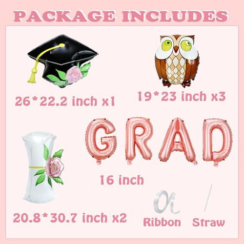 Zafete Graduation Balloons Congrats Grad Balloons Black Graduation Cap Owl Diploma Balloon Black