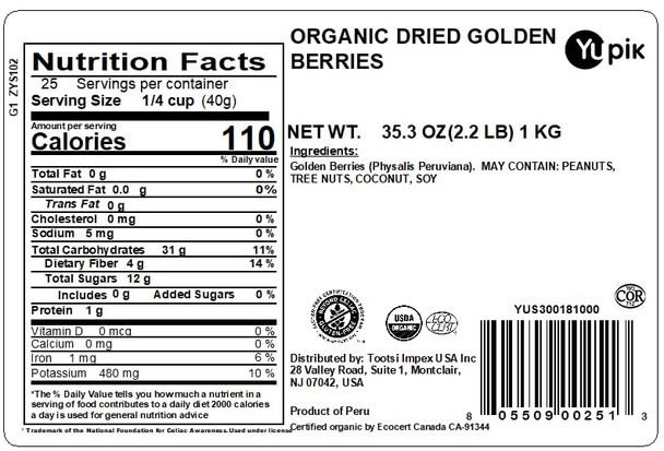 Yupik Organic Dried Golden Inca Berries Dried Fruit GlutenFree Vegan Kosher No 35.2 Oz 2.2 Lb