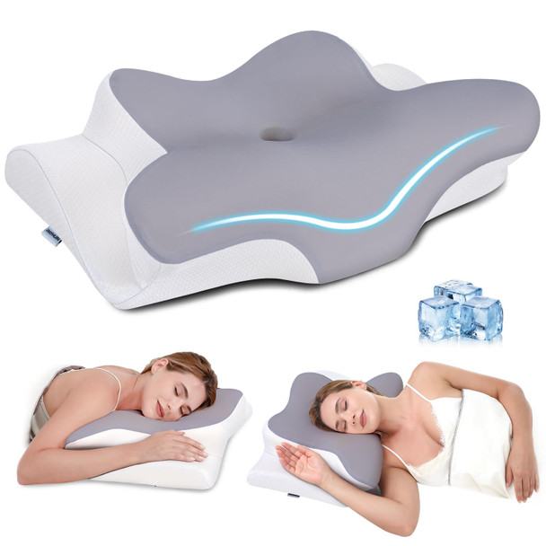 Missleep Cervical Neck Pillow Memory Foam Pillows For Neck and Shoulder Pain Grey