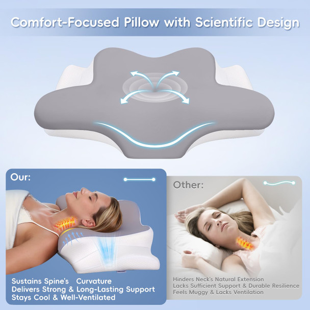 Missleep Cervical Neck Pillow Memory Foam Pillows For Neck and Shoulder Pain Grey