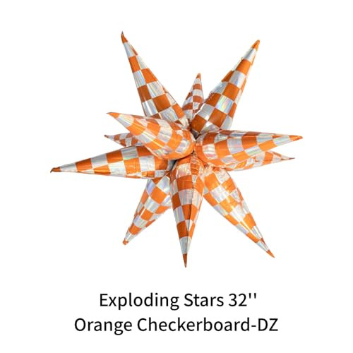 Zafete The Life Of A Birthday Girl Balloons Banner Bright Orange Checkered Orange