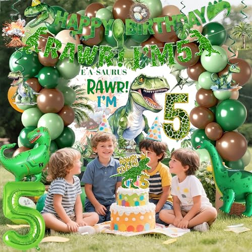 Hanviync Dinosaur Boys 5Th Birthday Dino Jurassic Party Supplies: Banner Backdrop Tablecloth