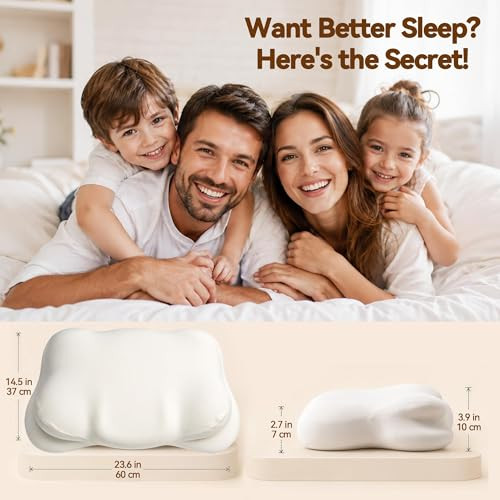 Felinefold Cloud Pillow Ergonomic Memory Foam Cervical Neck Support Pillow For Side White
