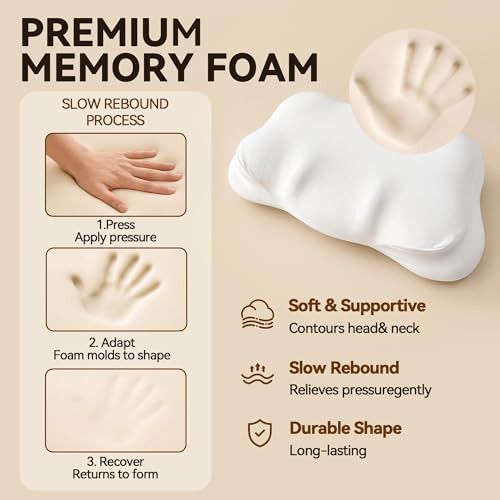 Felinefold Cloud Pillow Ergonomic Memory Foam Cervical Neck Support Pillow For Side White