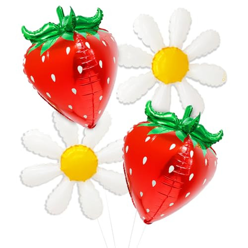 Zafete Red Strawberry White Daisy Foil Balloons Garland Arch Kit Summer Fruit Red