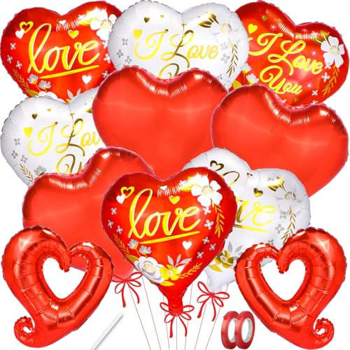Xjyxqf I Love You Balloons Red Heart Foil Balloons For Valentine's Day 18 Inch 11Pcs