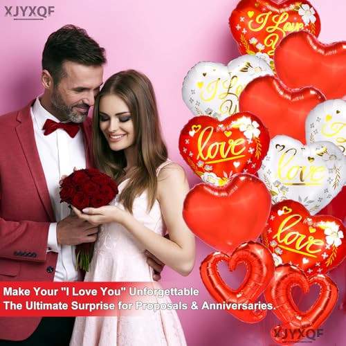 Xjyxqf I Love You Balloons Red Heart Foil Balloons For Valentine's Day 18 Inch 11Pcs