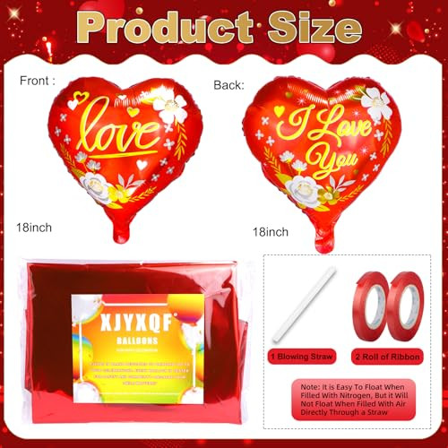 Xjyxqf I Love You Balloons Red Heart Foil Balloons For Valentine's Day 18 Inch 11Pcs