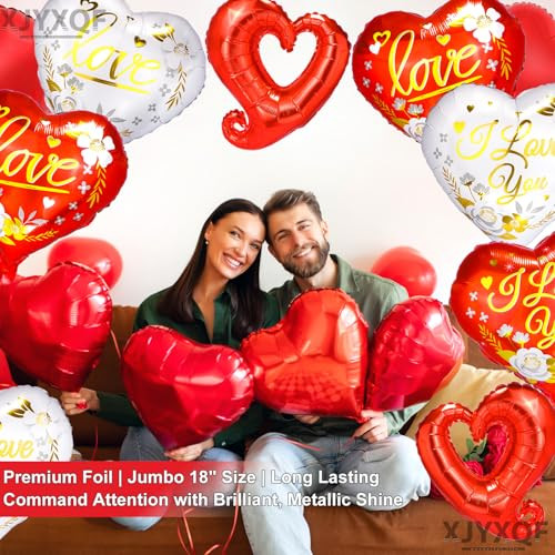 Xjyxqf I Love You Balloons Red Heart Foil Balloons For Valentine's Day 18 Inch 11Pcs