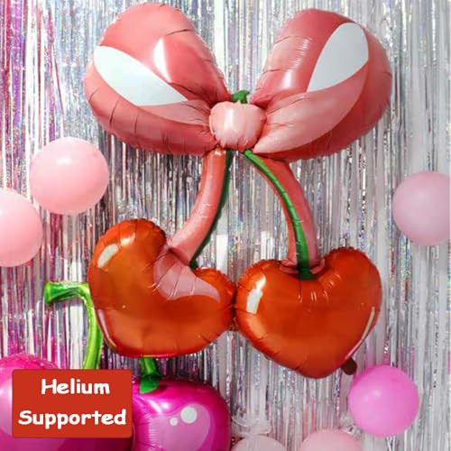 Zafete Red Cherry Bow Foil Balloons Arch Garland Summer Berry Fruit She's 42 Inch 2Pcs