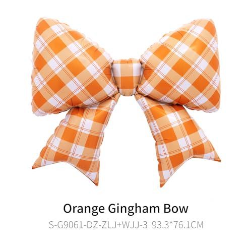 Zafete Orange And White Bow Disco Ball Foil Balloons Orange Checkered Gingham 37 Inch Orange