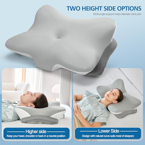 Krightlink Ergonomic Memory Foam Cervical Pillow For Neck Pain Relief Grey