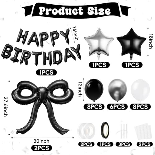Ythetm Black Bow Balloons Bow Birthday Party Decorations Black Happy Birthday Balloons Black