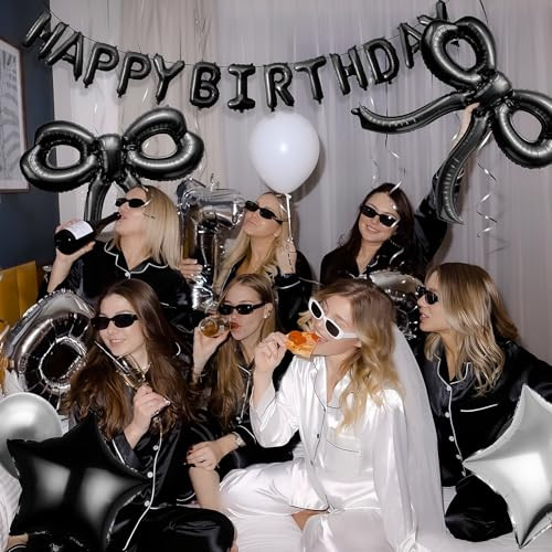 Ythetm Black Bow Balloons Bow Birthday Party Decorations Black Happy Birthday Balloons Black