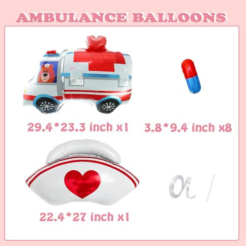 Zafete Red Ambulance Nurse Cap Capsule Balloons Thank You Nurses Balloon Rn Red