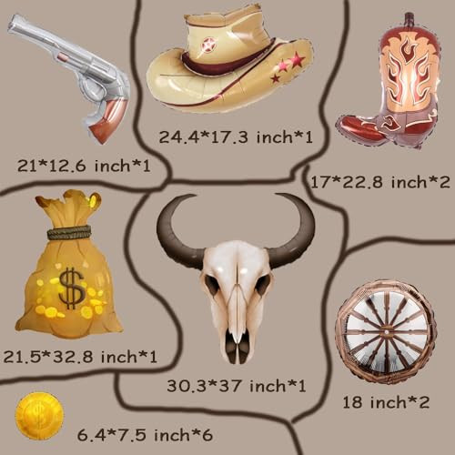 Zafete Western Cowboy Foil Balloons Cowboy Hat Boot Long Horn Cow Skull
