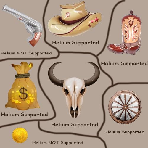 Zafete Western Cowboy Foil Balloons Cowboy Hat Boot Long Horn Cow Skull
