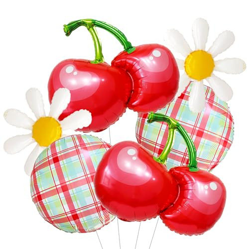 Zafete Red Cherry Foil Balloons Spring Summer Fruit Daisy She's The Cherry Red