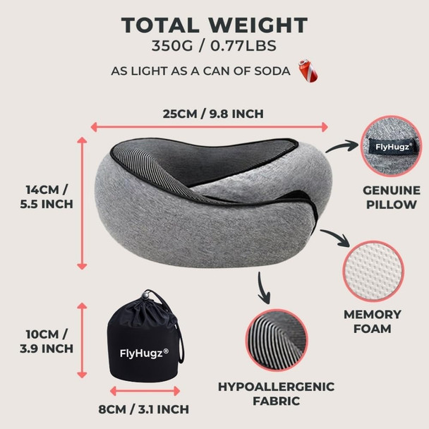 Flyhugz Neck Travel Pillow Memory Foam Neck Pillow For Comfort On Airplane