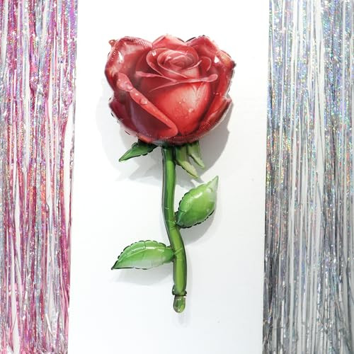 Zafete Ruby Dark Red Rose Flower Foil Balloons Valentines Day Floral Wildflower Red