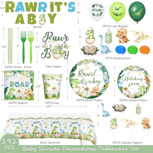 Hombae Dinosaur Baby Shower Decorations Boy Hatching Soon Baby Shower Party Supplies