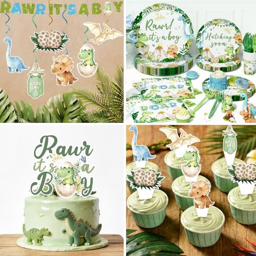 Hombae Dinosaur Baby Shower Decorations Boy Hatching Soon Baby Shower Party Supplies