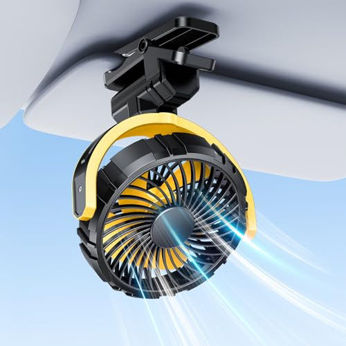 Xuenair Car Fan Battery Powered Visor Back Seat Roof Handles Portable Clip Yellow