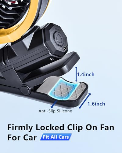 Xuenair Car Fan Battery Powered Visor Back Seat Roof Handles Portable Clip Yellow