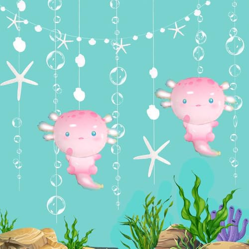 Zafete Pink Axolotl Foil Balloons Bubble Shell Starfish Banner Inflatable Axolotl Birthday Pink