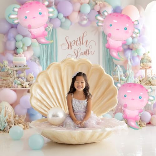 Zafete Pink Axolotl Foil Balloons Bubble Shell Starfish Banner Inflatable Axolotl Birthday Pink