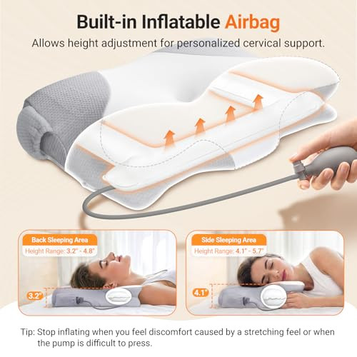 Duppa Inflatable Cervical Neck Pillow For Sleeping With Adjustable Support Ergonomic Memory