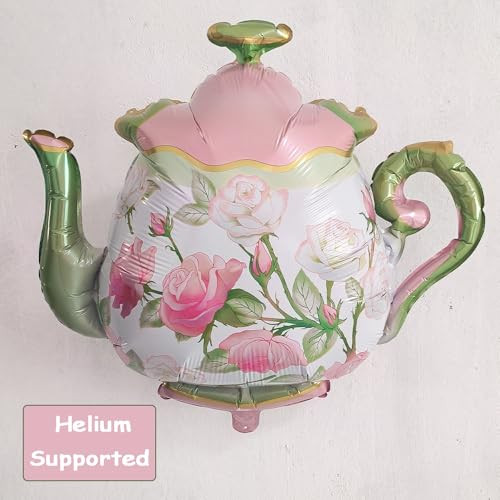 Zafete Teapot Teacup Teaspoon Balloons Pink Green Lets ParTea In Garden High Pink