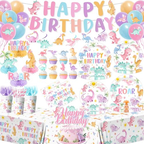 Yucpoju Pink Dinosaur Birthday Decorations For Girls Pastel Dinosaur Party Decorations With Pink