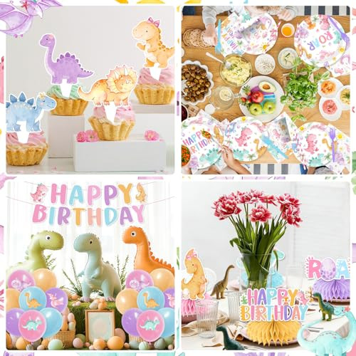 Yucpoju Pink Dinosaur Birthday Decorations For Girls Pastel Dinosaur Party Decorations With Pink