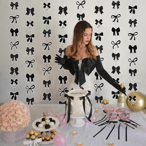 Ythetm Bow Birthday Decortions Black Bow Party Decorations Black Bow Banner Garland Black