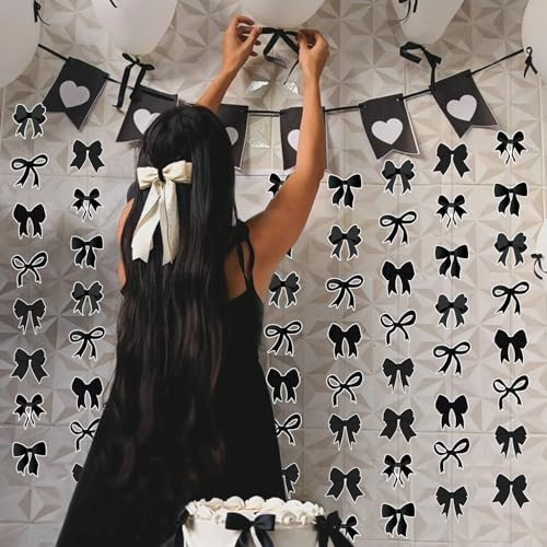 Ythetm Bow Birthday Decortions Black Bow Party Decorations Black Bow Banner Garland Black