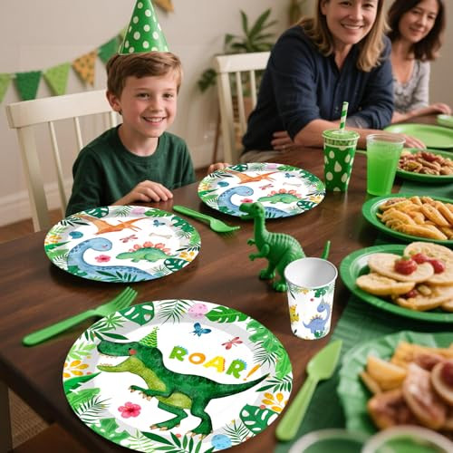 Cocomigo Dinosaur Birthday Decorations Serves 50 AllInOne Set With Dinosaur Plates And 356Pcs
