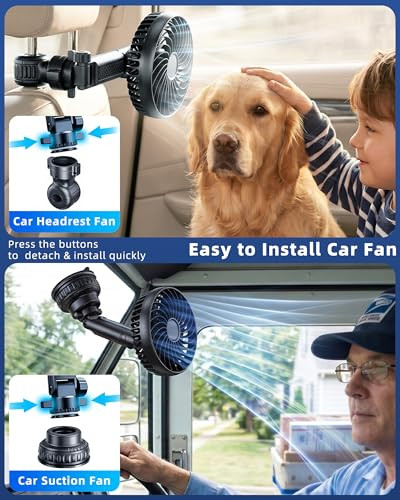Xuenair 5000Mah Rechargeable Fan For Car Suv Pickup Truck Rv Golf Cart