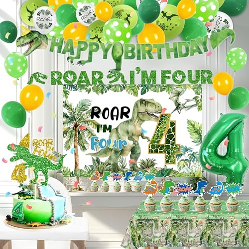 Miruwtog Dinosaur 4Th Birthday Party Decorations BoyRoar Im 4 Dinosaur Party DecorationsBoys