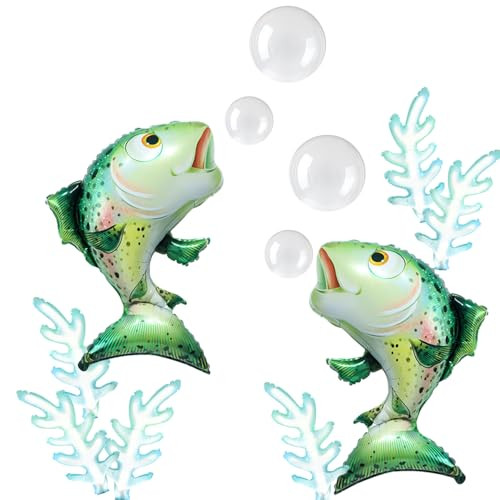 Zafete Inflatable Salmon Fish Foil Balloons Gone Fishing Seaweed Bubble Balloons Ocean