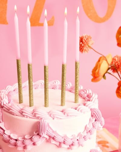 Xo Fetti Pink + Gold Glitter Candles Pink