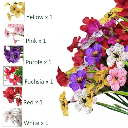 7Queen Artificial Flowers For IndoorNo Fade Fake Plastic Flowers Faux Plants For 6Bundles