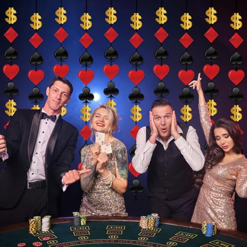 Zoiiwa Casino Theme Party Decorations Las Vegas Hanging Banner Swirl Red Black 10 Pack Red