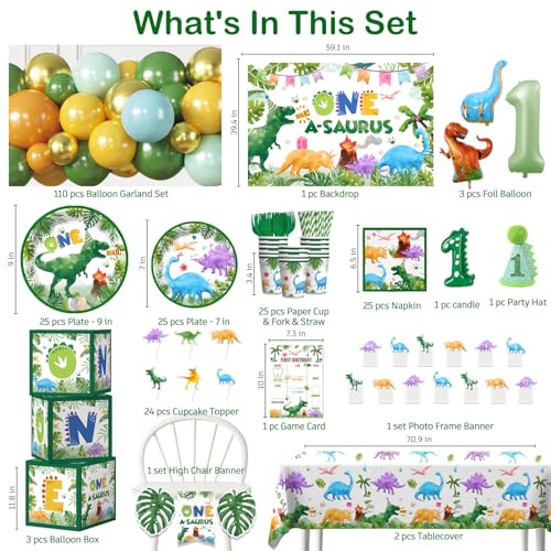 Cocomigo One A Saurus Birthday Decorations Serves 25 Guests OneStop Dinosaur 1St 298Pcs
