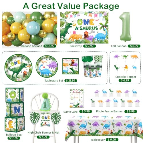 Cocomigo One A Saurus Birthday Decorations Serves 25 Guests OneStop Dinosaur 1St 298Pcs