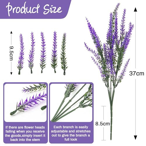 Rainflow Artificial Lavender Flowers 8 Pcs Purple
