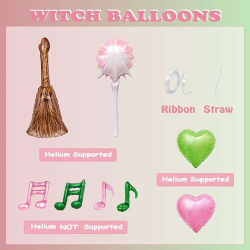 Zafete Pink And Green Sparkler/Magic Wand Broom Balloons Wizard Themed Balloons Party Pink