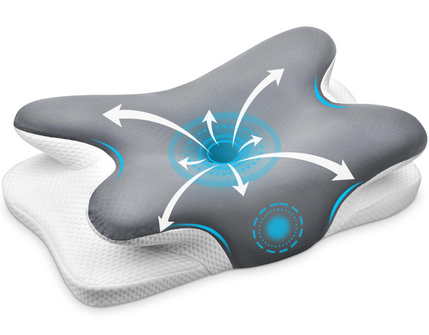 Ehomfory Cervical Neck Pillow Ergonomic Memory Foam Pillows For Neck Pain Relief Gray