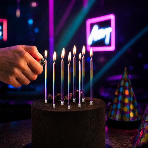 Apluselection 24Count Metalic Birthday Candles For Cake 5.5Inch Long Thin Cake Candles